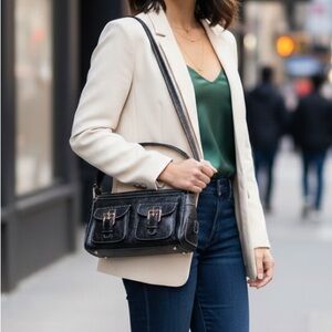 • Dooney & Bourke Black Vintage Ostrich Embossed Shoulder •